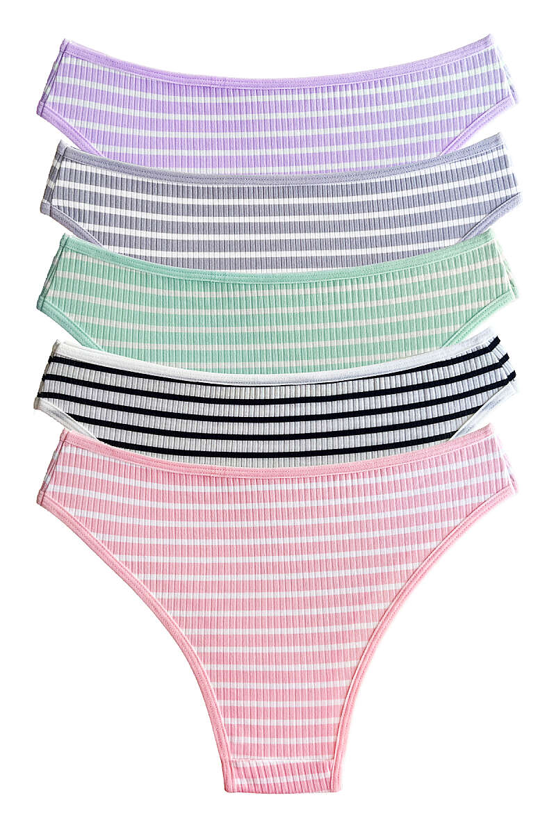 5-Pack Coloured Ribbed Bikini Briefs - Multicolour 1