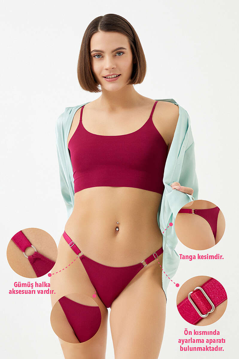 6-Pack Adjustable-Strap Thongs - Cherry