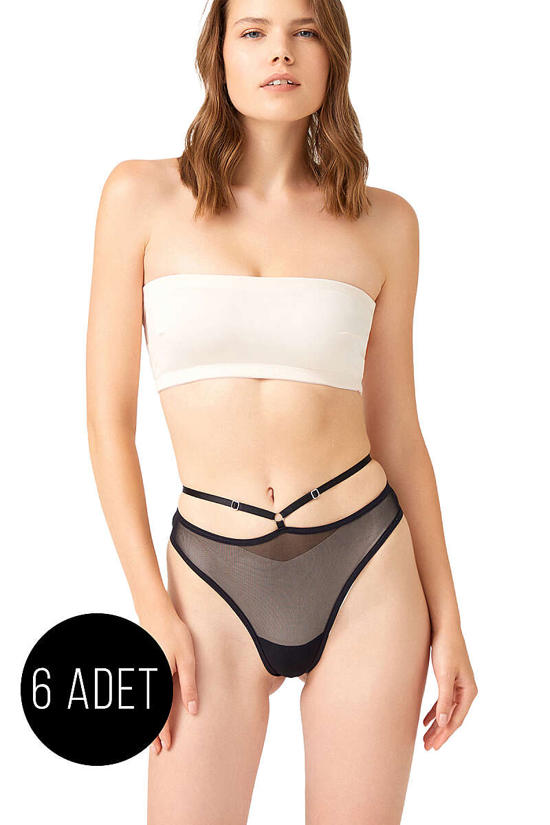 6-Pack Adjustable Tulle Thongs - Black