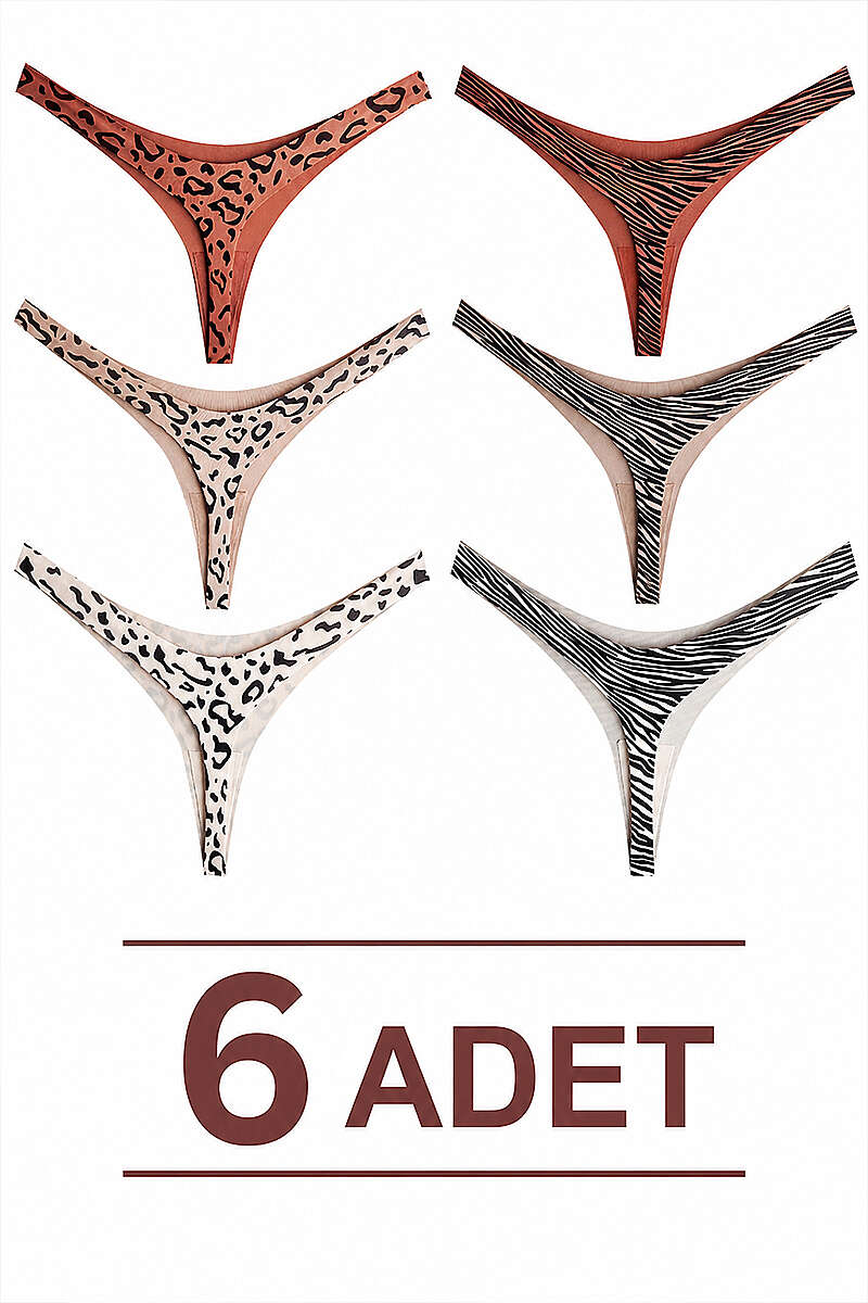 6-Pack Patterned Laser-Cut Thongs - Multicolour 1