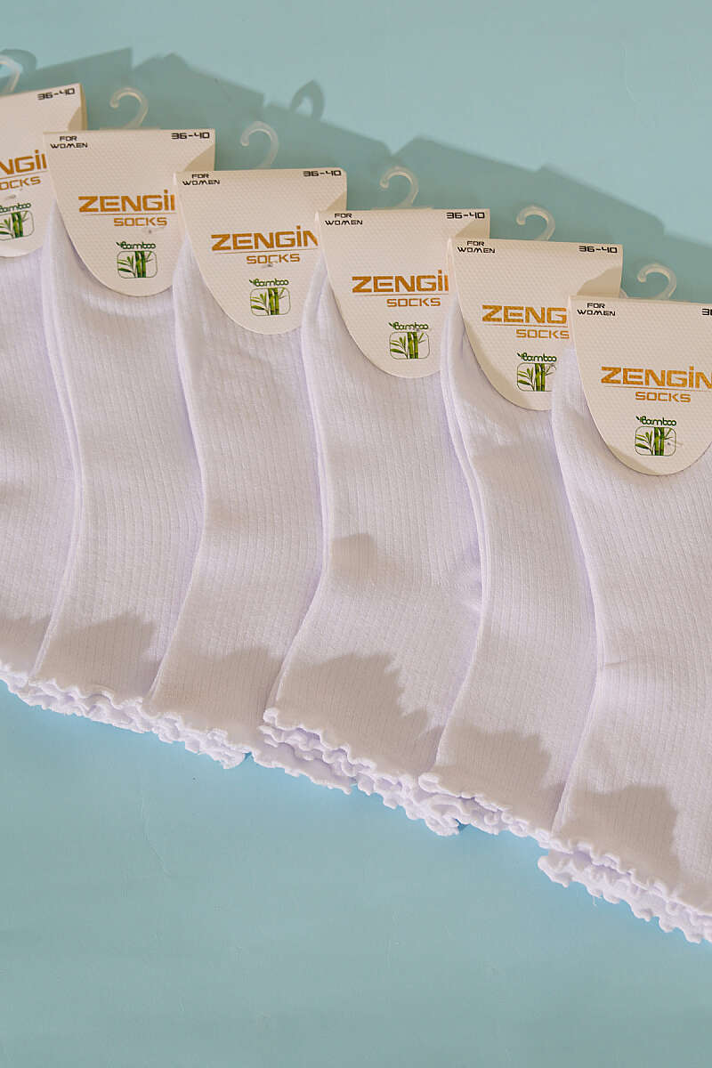 6-Pack Ruffle Crew Socks - White