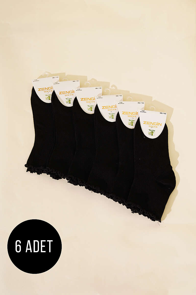 6-Pack Ruffle Crew Socks - Black