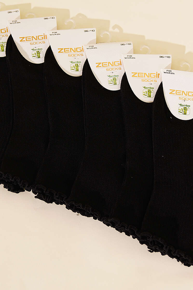 6-Pack Ruffle Crew Socks - Black