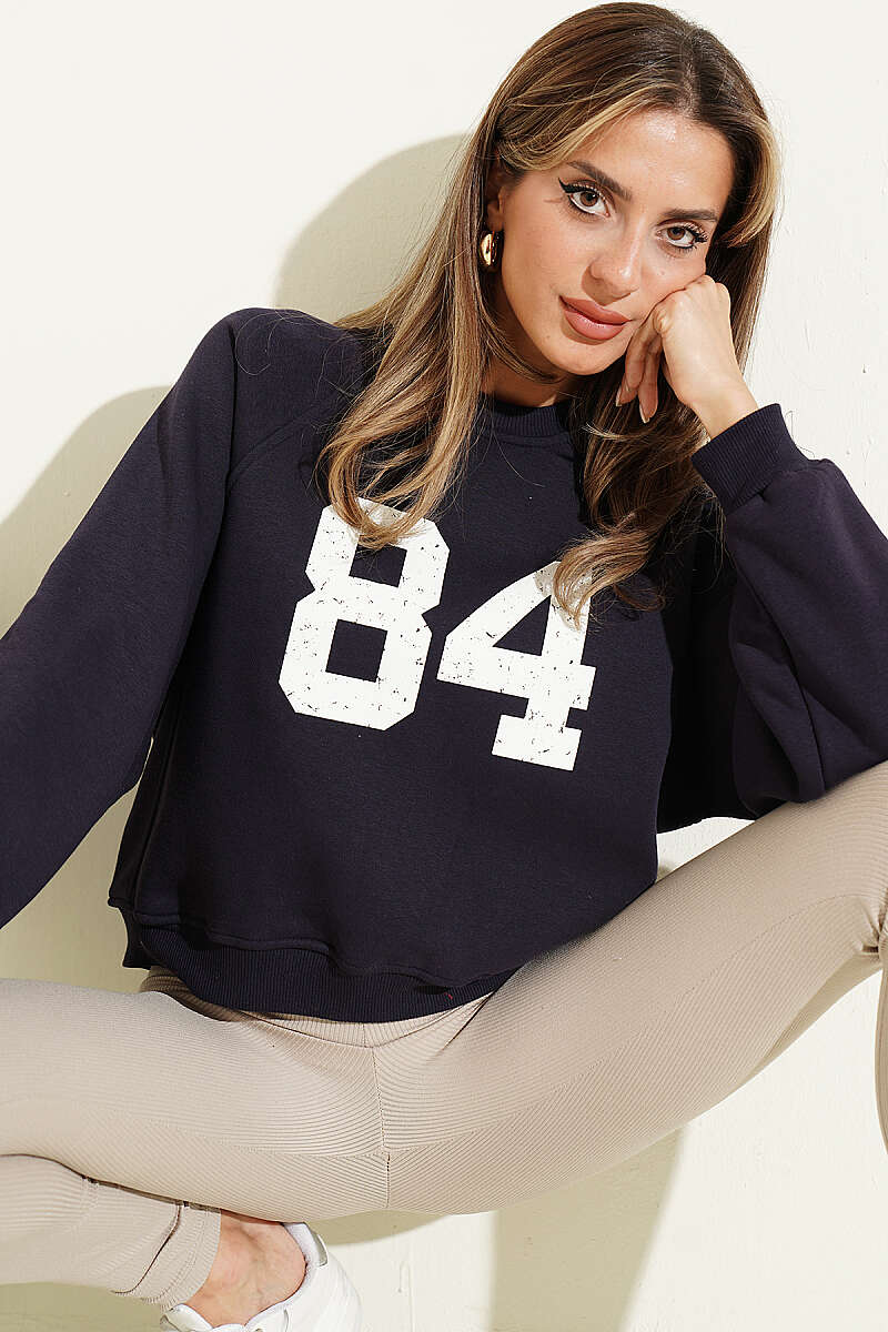 "84" Print Sweatshirt - Navy