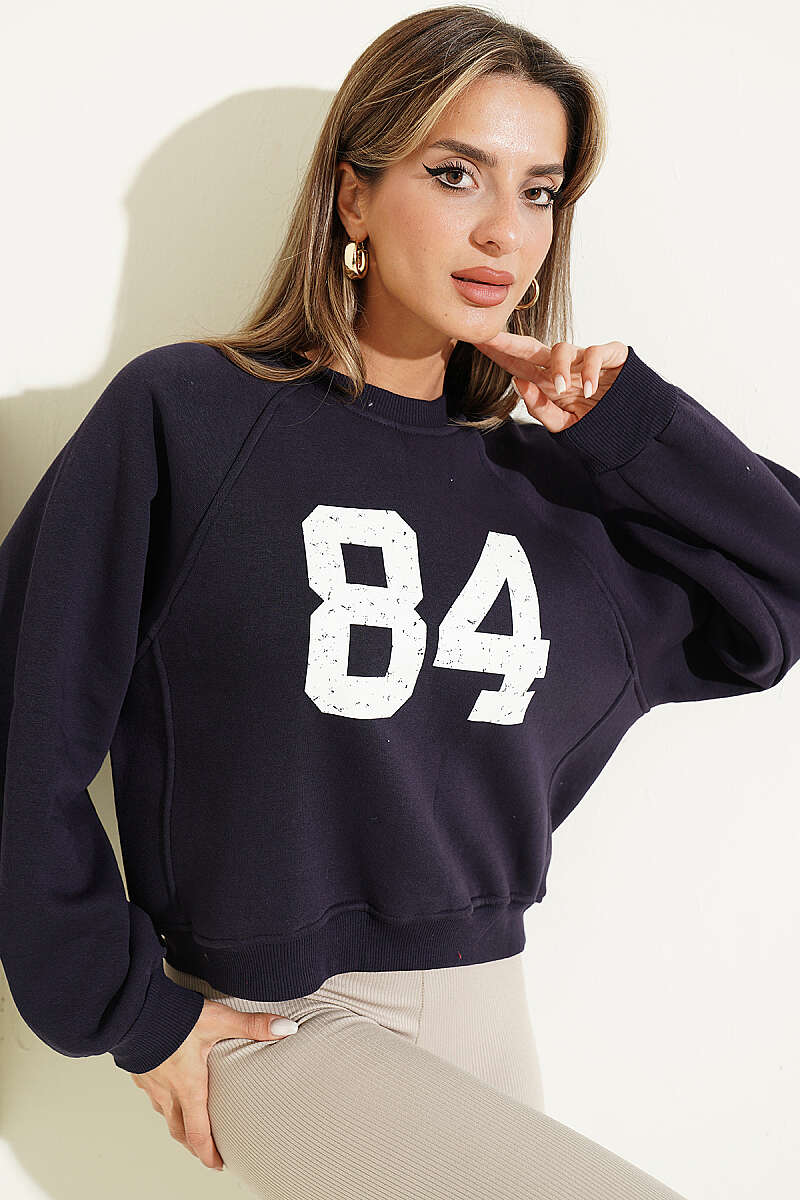 "84" Print Sweatshirt - Navy