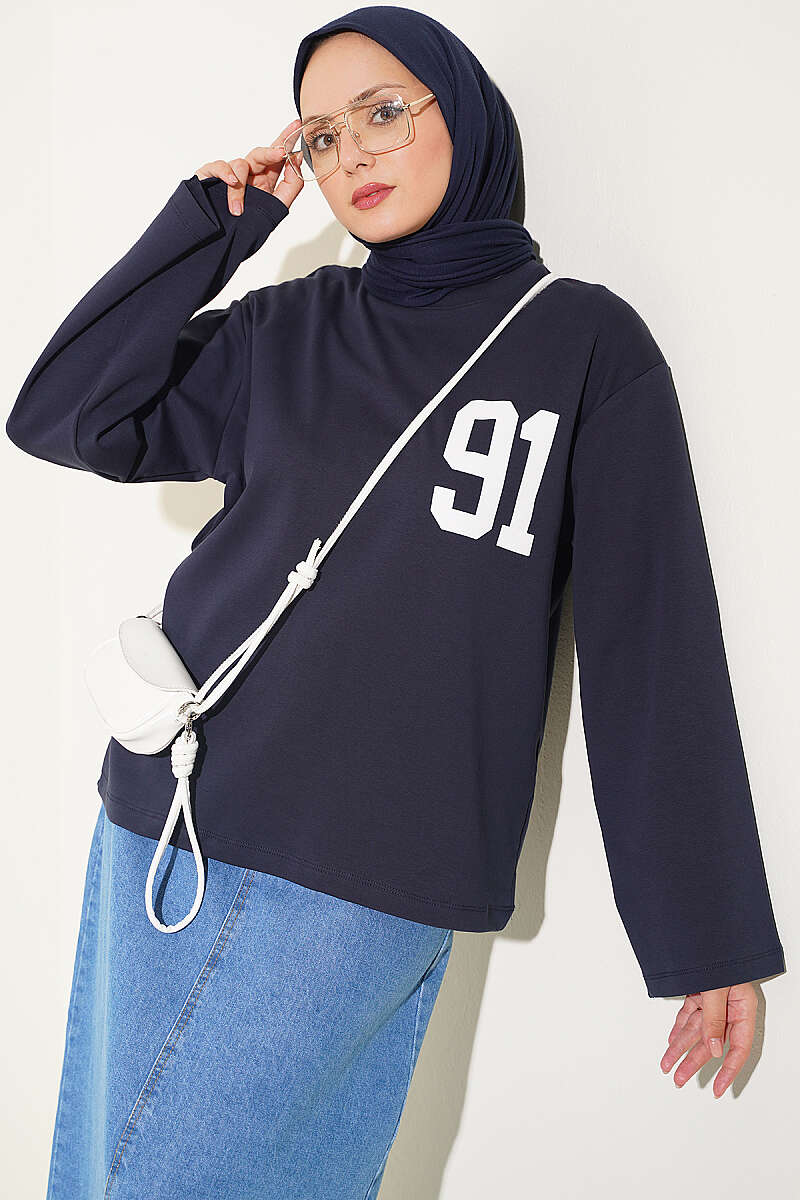 91 Print Interlock Tunic - Navy