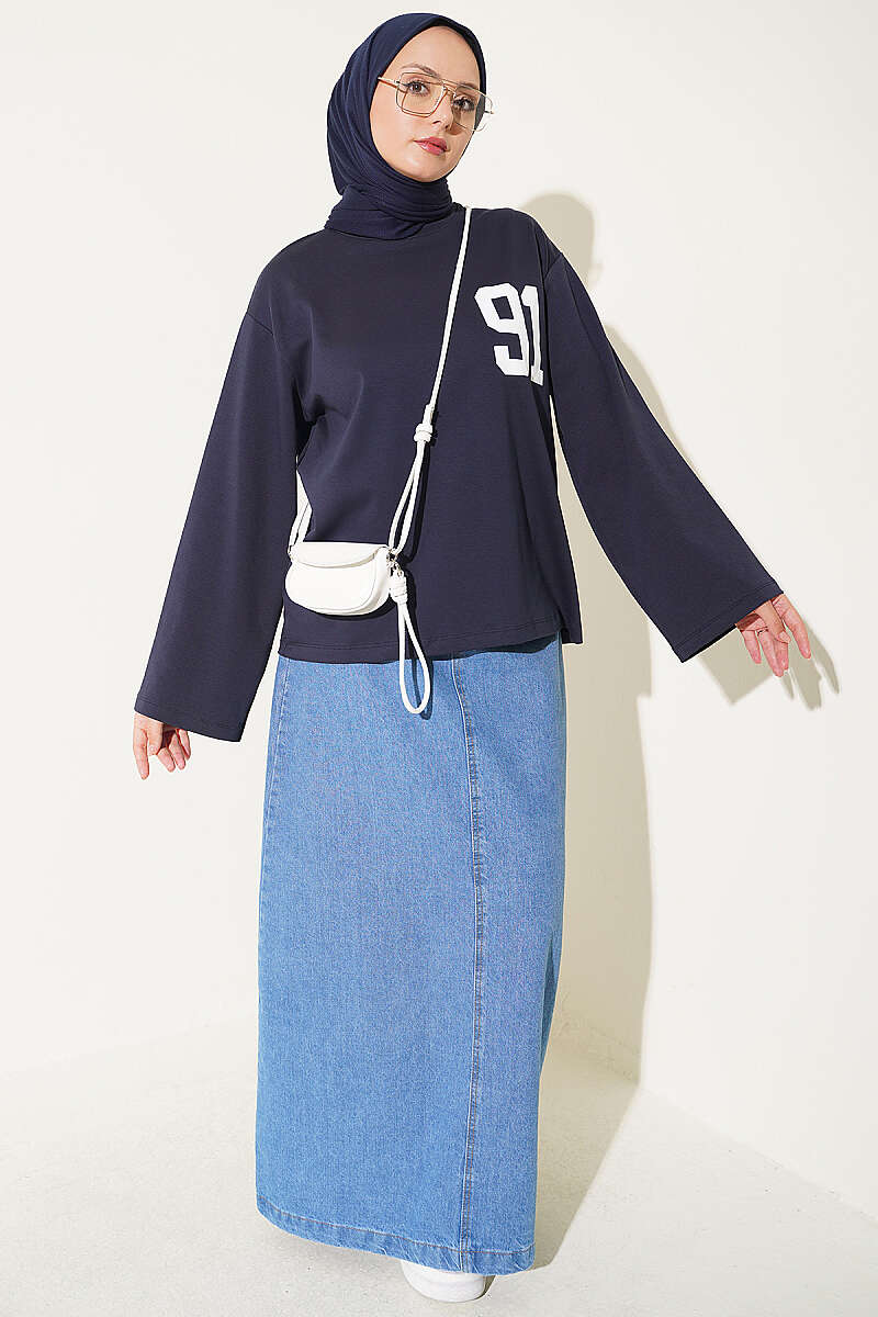 91 Print Interlock Tunic - Navy