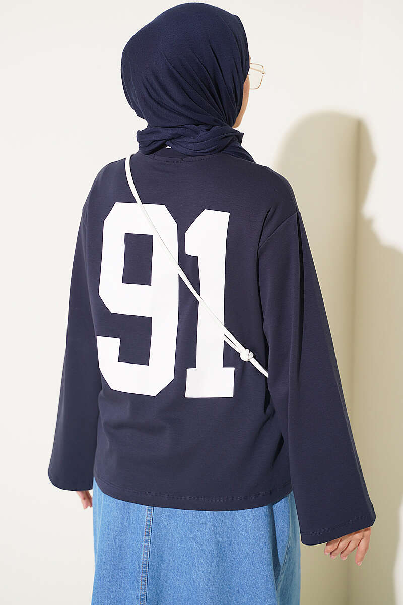 91 Print Interlock Tunic - Navy