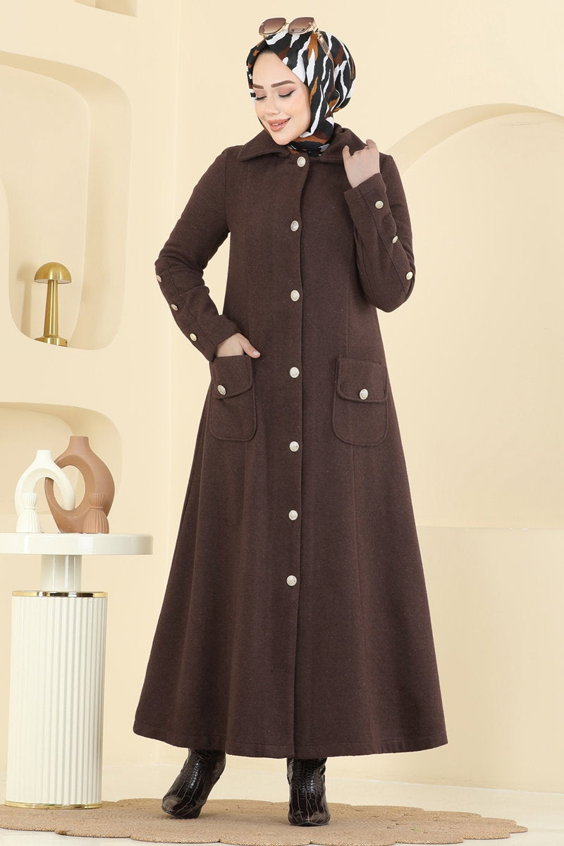 A-Line Felt Overcoat - Brown