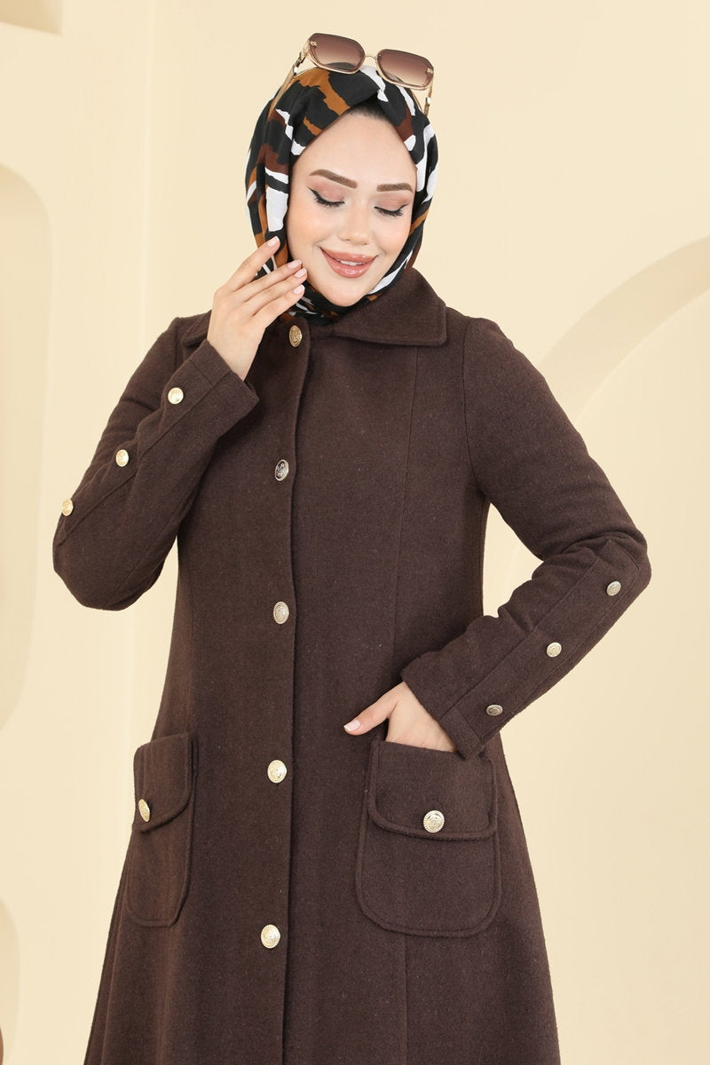 A-Line Felt Overcoat - Brown