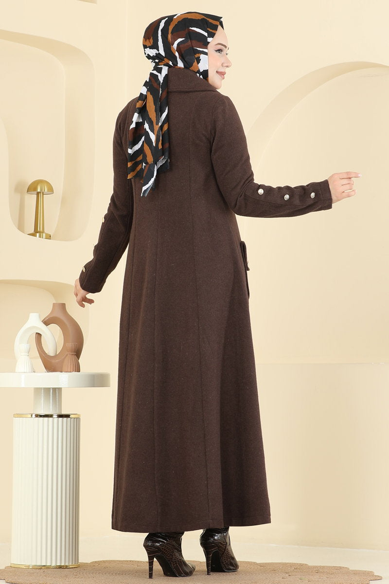 A-Line Felt Overcoat - Brown