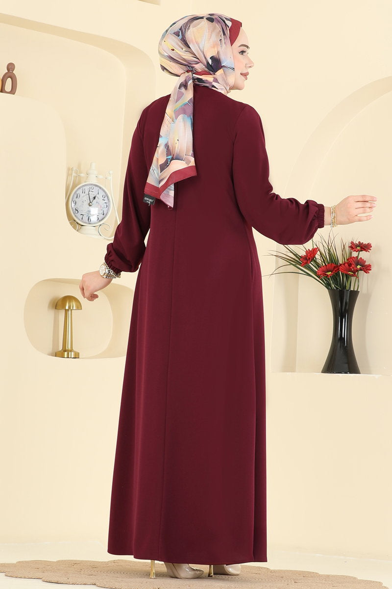 A-Line Pleated Knit Dress - Burgundy