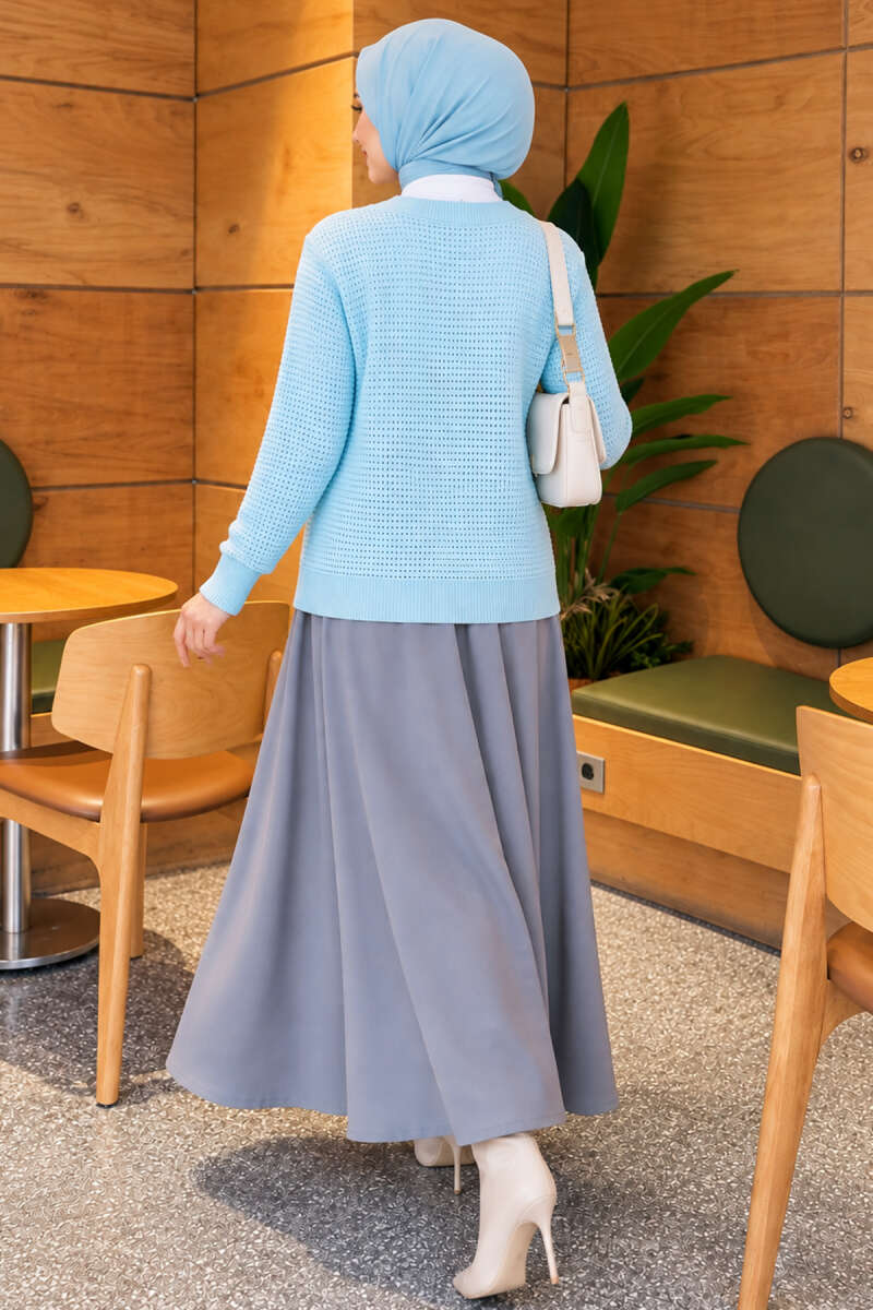 Pointelle V-Neck Knit Cardigan - Light Blue