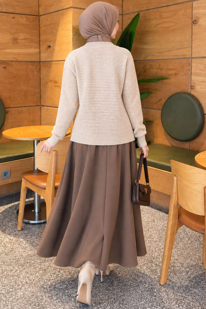 Pointelle V-Neck Knit Cardigan - Beige