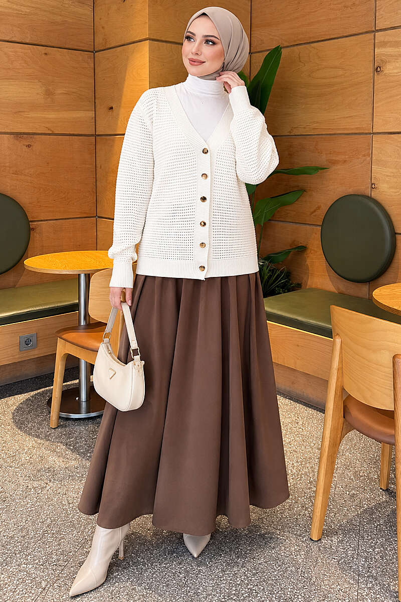 Pointelle V-Neck Knit Cardigan - White