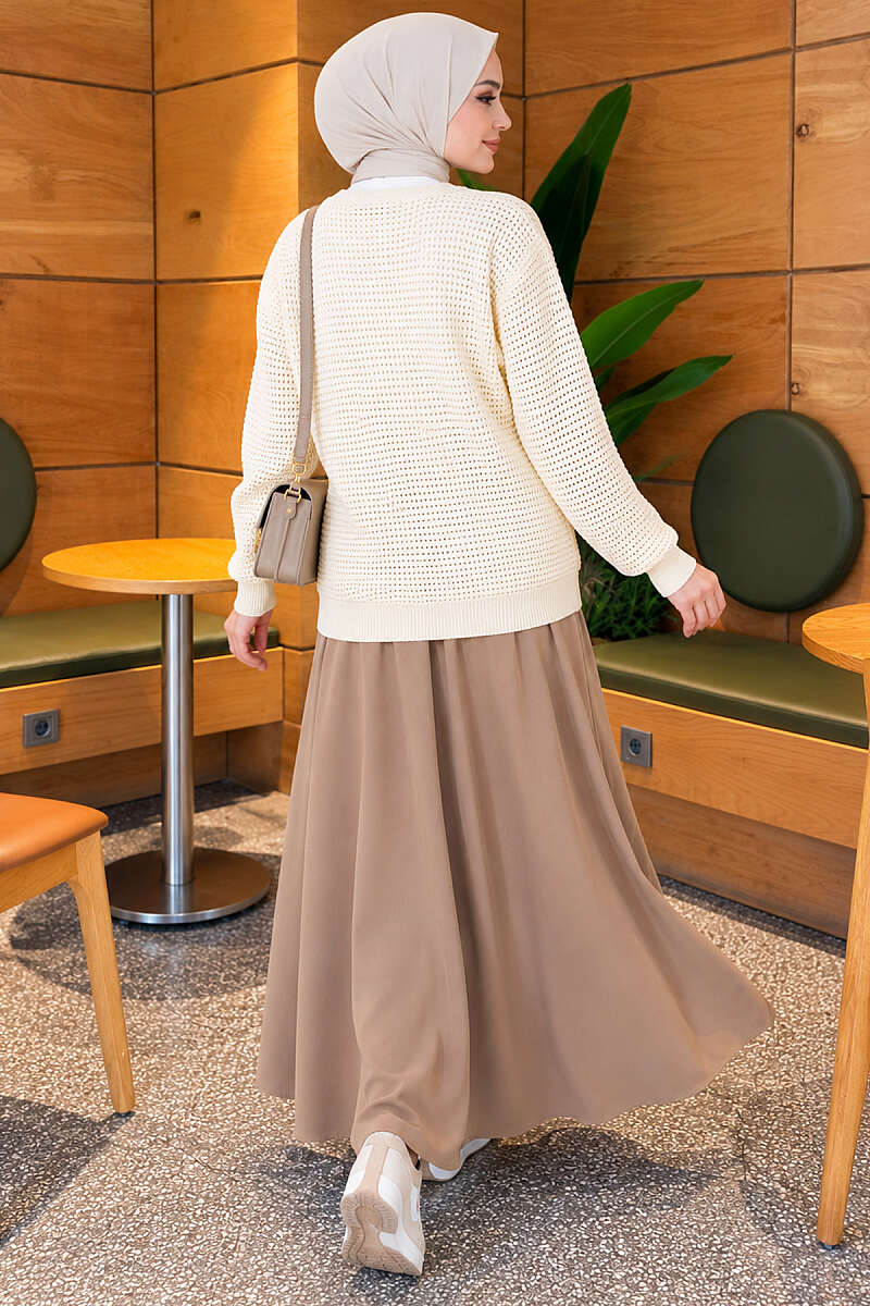 Pointelle V-Neck Knit Cardigan - Ecru