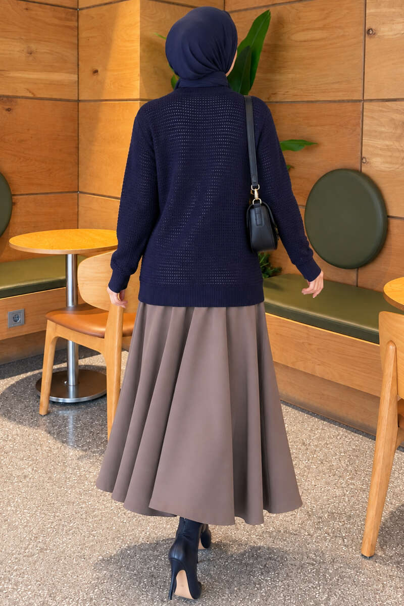 Pointelle V-Neck Knit Cardigan - Navy