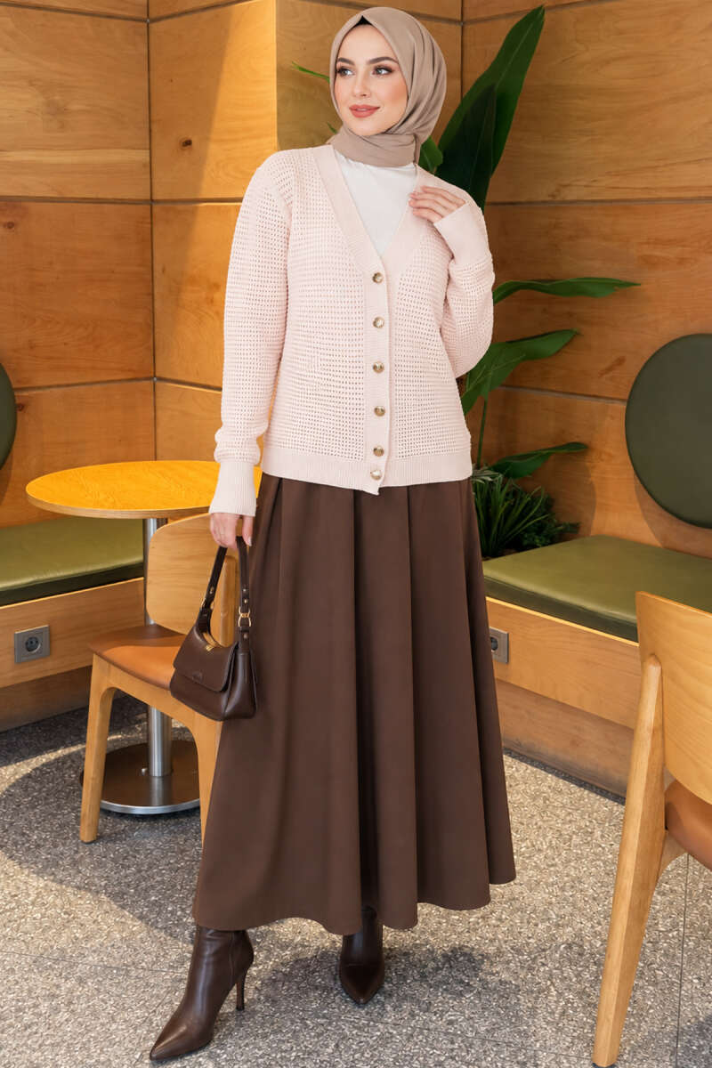 Pointelle V-Neck Knit Cardigan - Pink