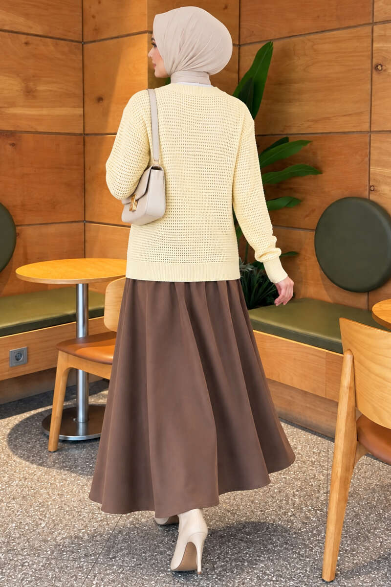 Pointelle V-Neck Knit Cardigan - Yellow