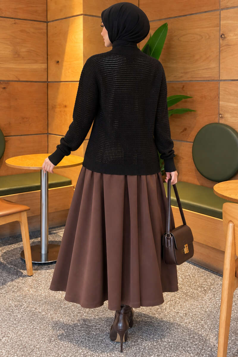 Pointelle V-Neck Knit Cardigan - Black