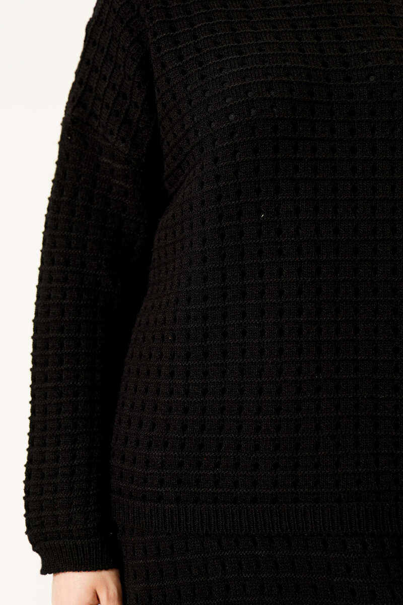 Openwork Knit Skirt Set - Black