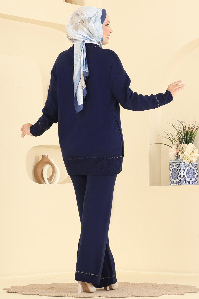 Knit Set with Decorative Pockets - Navy