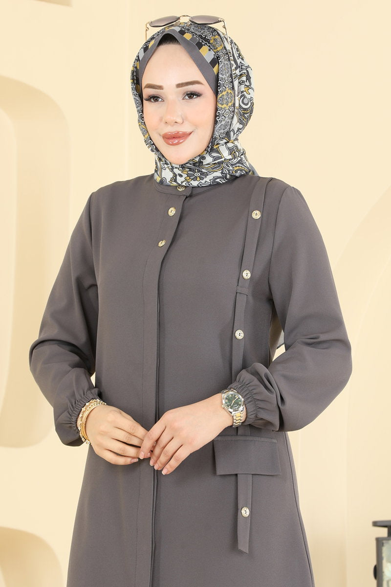 Double Knit Two-Piece Set with Pocket Trim - Charcoal