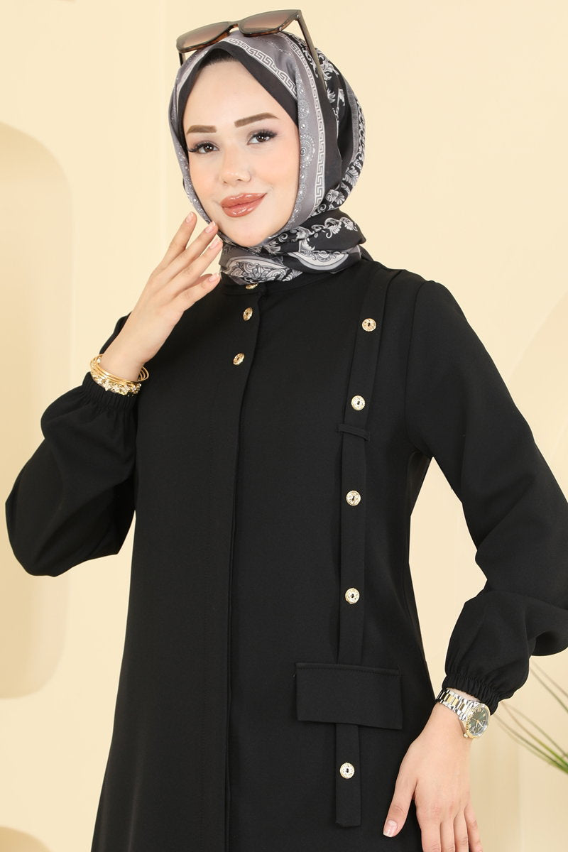 Double Knit Two-Piece Set with Pocket Trim - Black