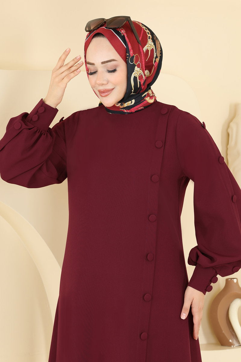 Double Knit Two-Piece Set with Decorative Buttons - Burgundy