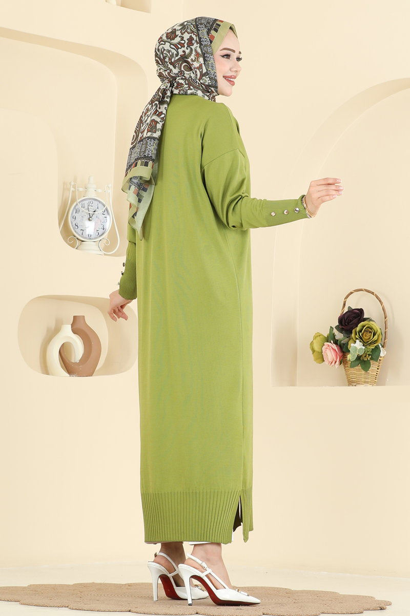 Mercerised Cardigan with Decorative Buttons - Olive