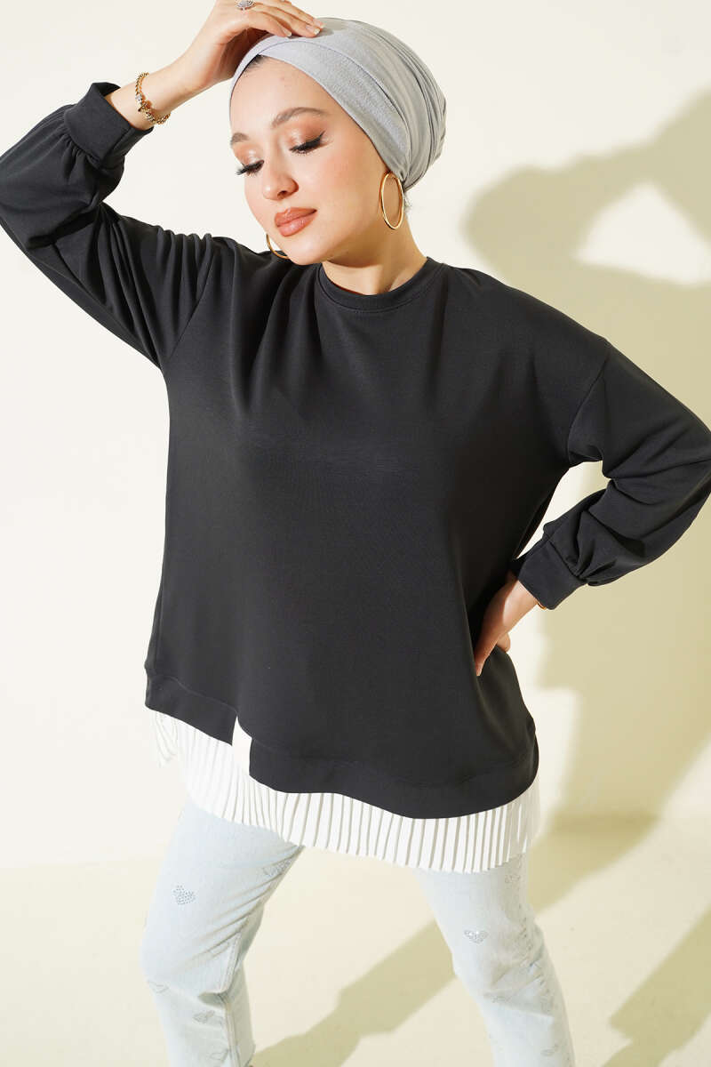 Loycha Tunic with Plissé Hem - Charcoal
