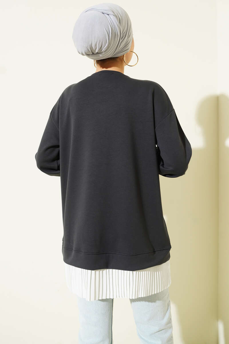 Loycha Tunic with Plissé Hem - Charcoal