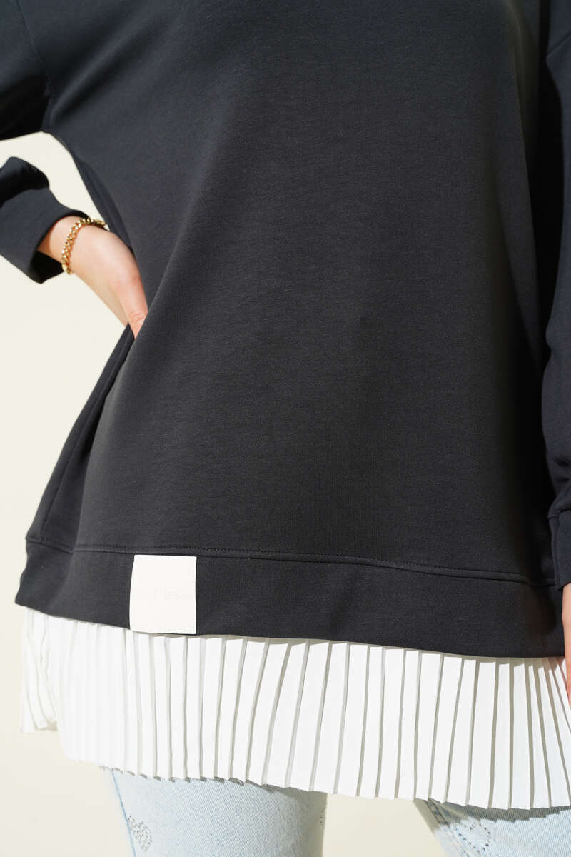 Loycha Tunic with Plissé Hem - Charcoal