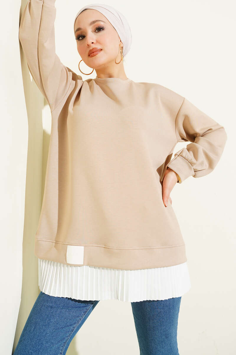Loycha Tunic with Plissé Hem - Beige