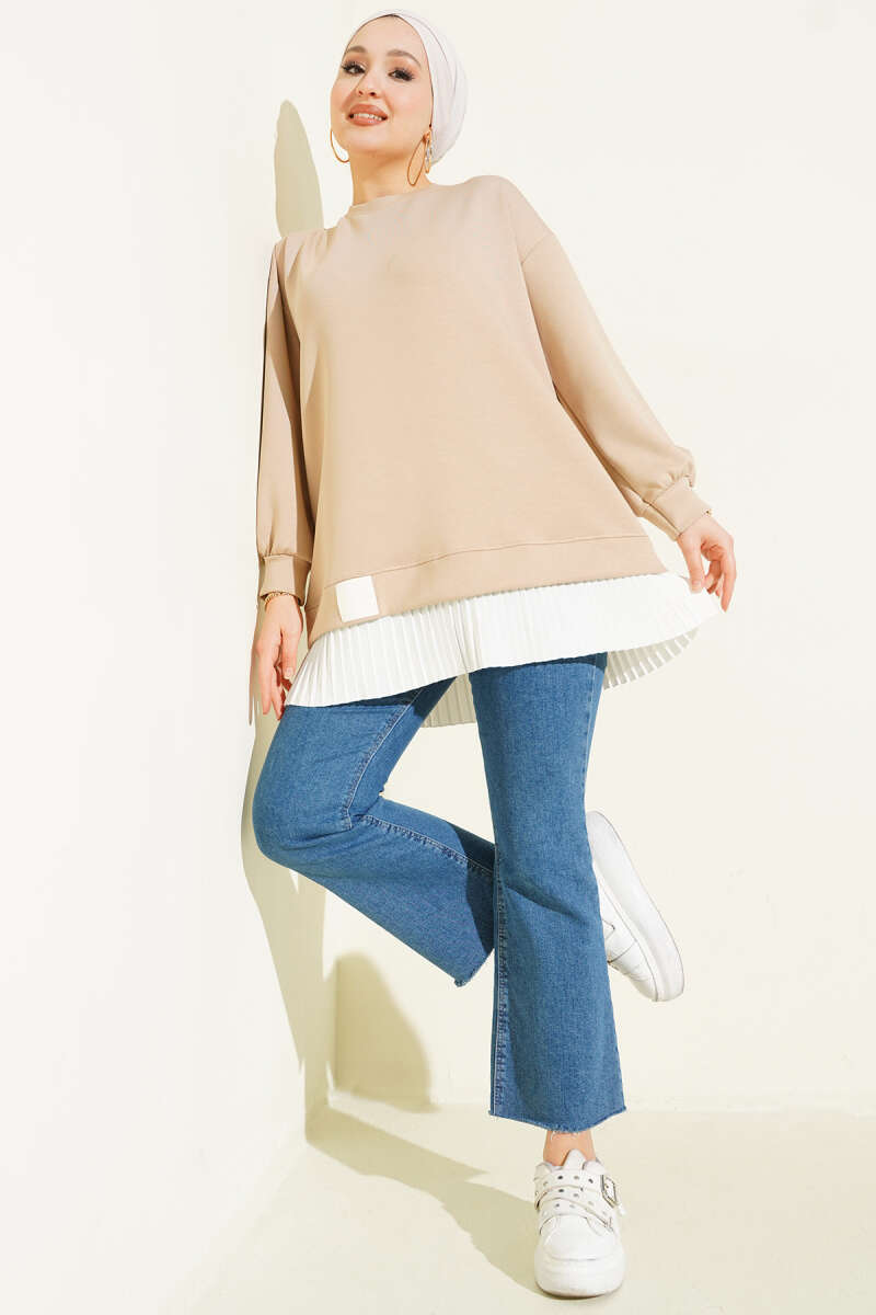 Loycha Tunic with Plissé Hem - Beige
