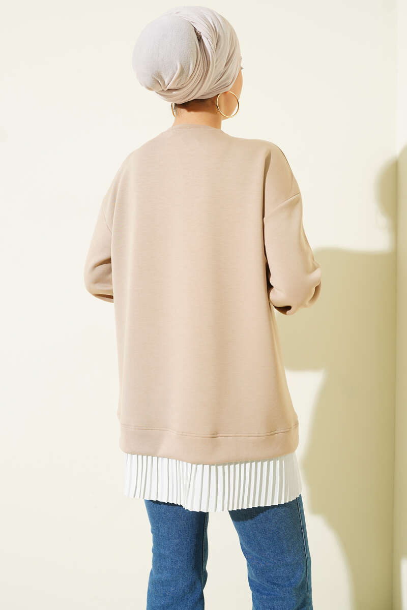 Loycha Tunic with Plissé Hem - Beige