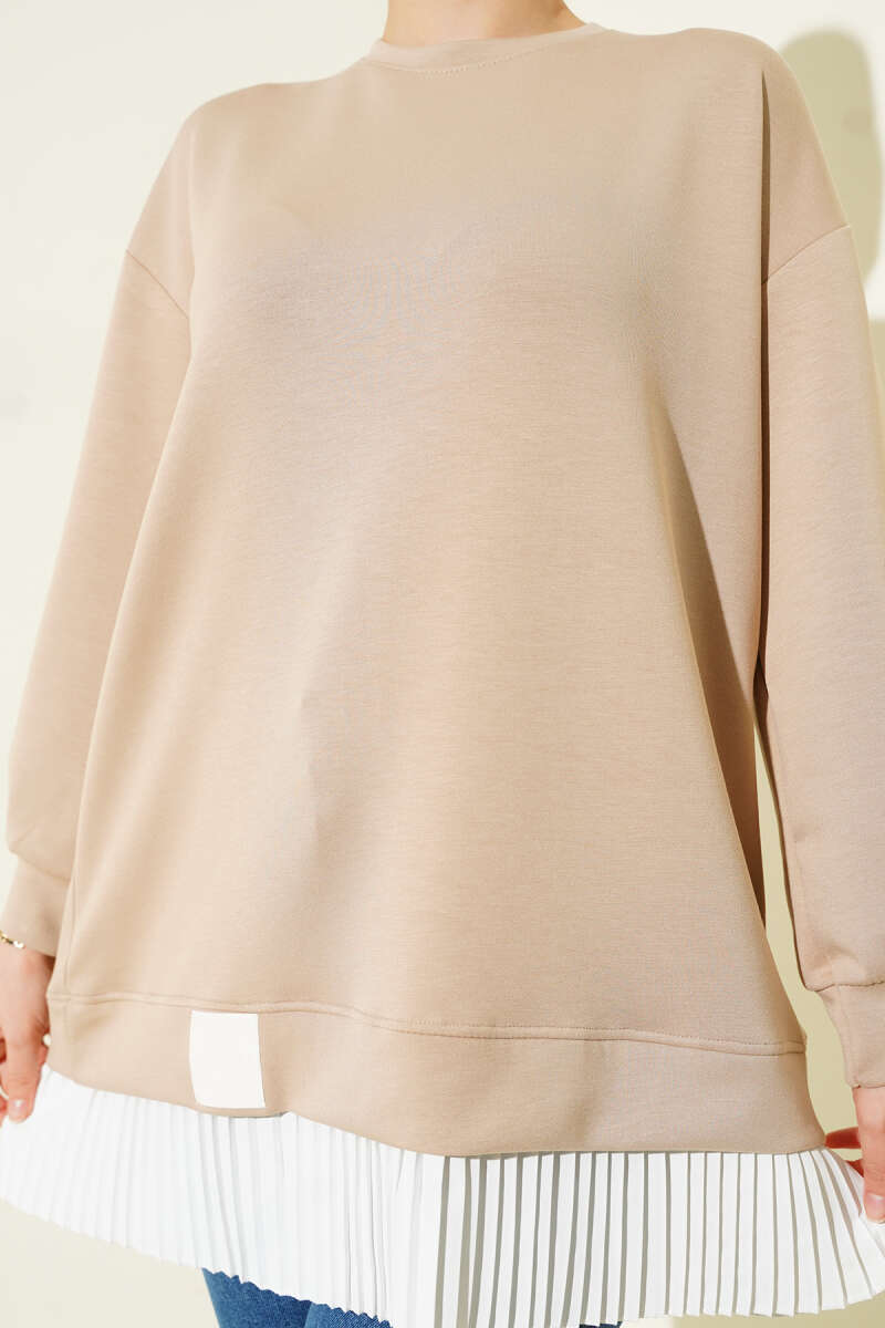 Loycha Tunic with Plissé Hem - Beige