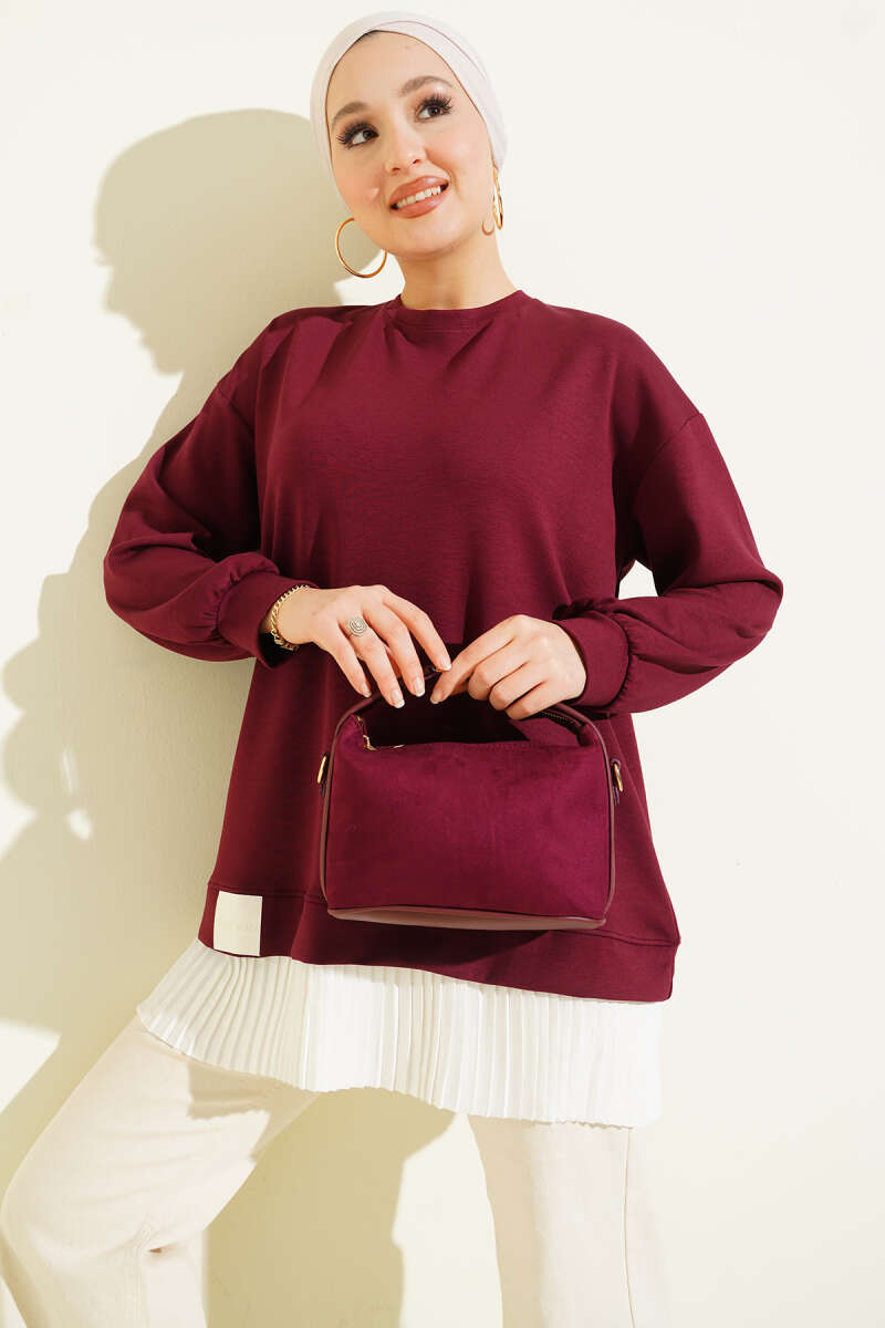 Loycha Tunic with Plissé Hem - Burgundy