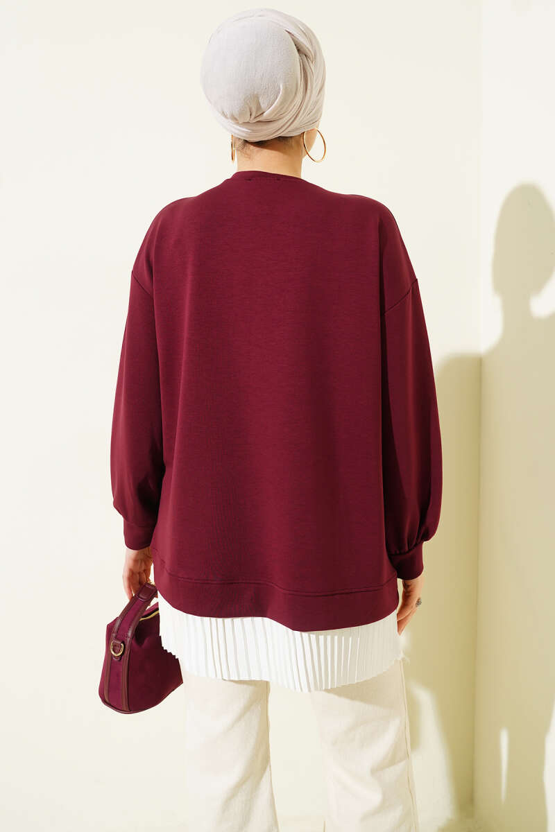 Loycha Tunic with Plissé Hem - Burgundy