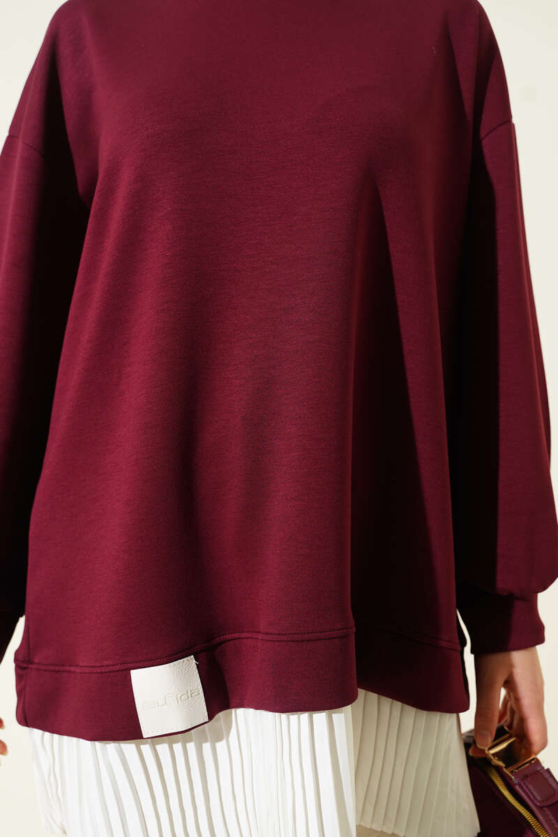 Loycha Tunic with Plissé Hem - Burgundy