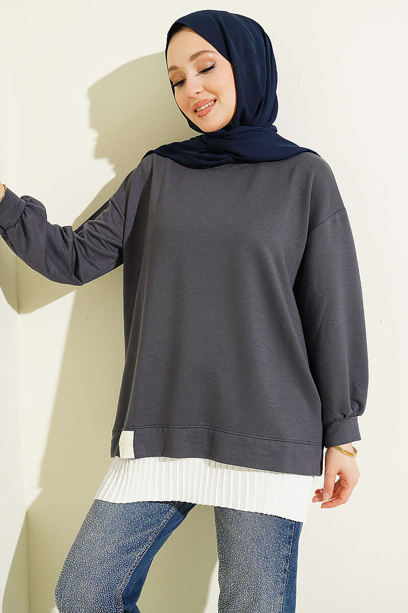 Loycha Tunic with Plissé Hem - Smoke Grey