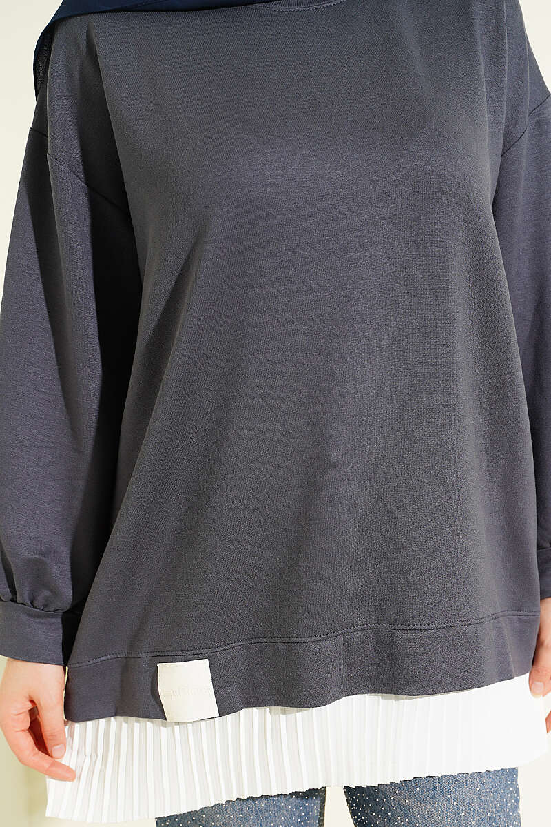 Loycha Tunic with Plissé Hem - Smoke Grey