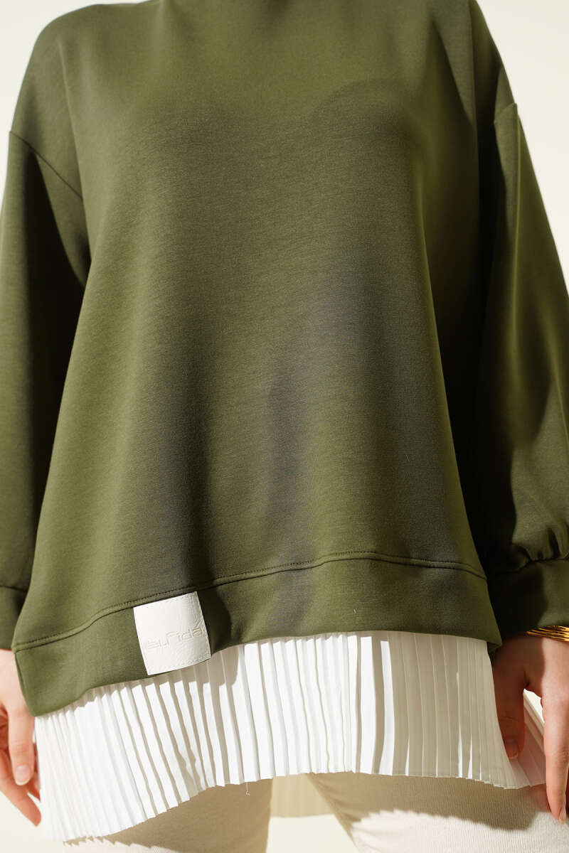 Loycha Tunic with Plissé Hem - Khaki