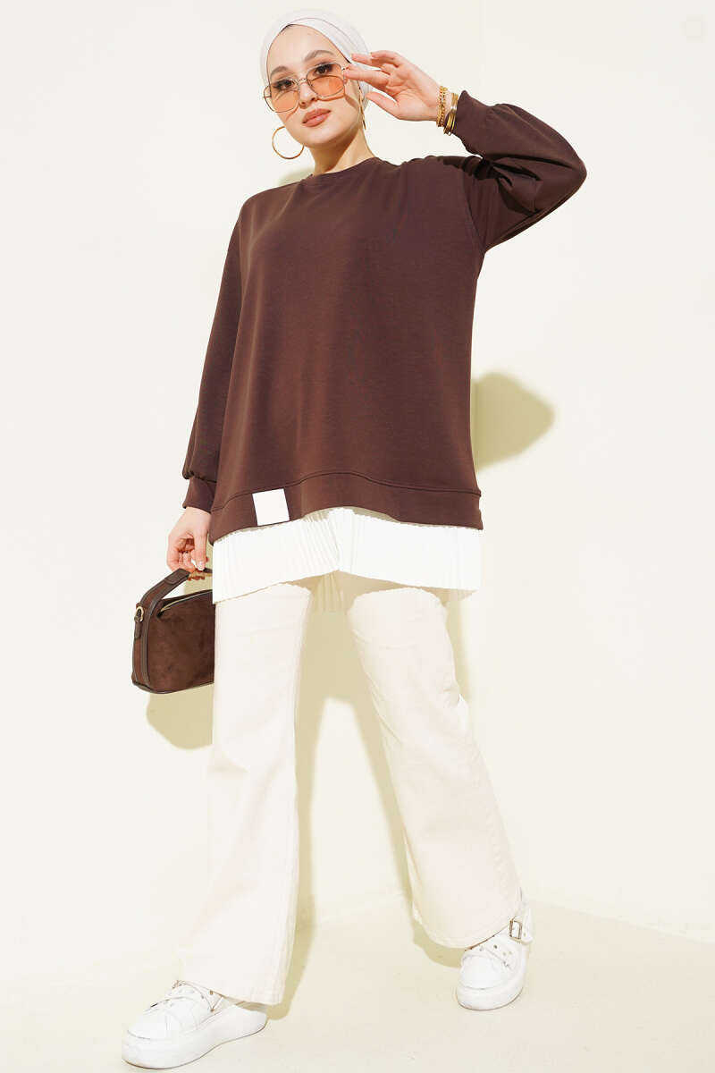 Loycha Tunic with Plissé Hem - Brown