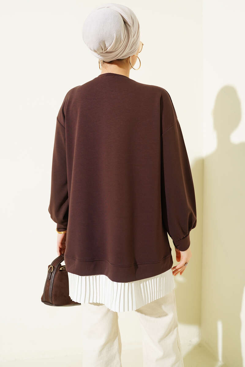 Loycha Tunic with Plissé Hem - Brown