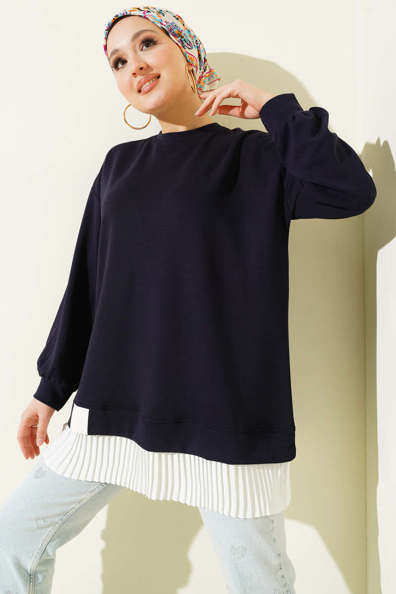 Loycha Tunic with Plissé Hem - Navy