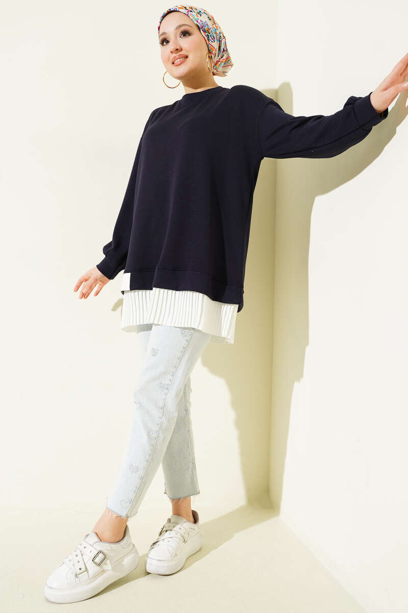 Loycha Tunic with Plissé Hem - Navy