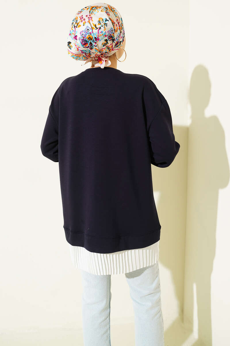 Loycha Tunic with Plissé Hem - Navy