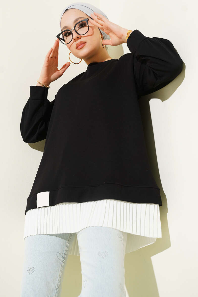 Loycha Tunic with Plissé Hem - Black