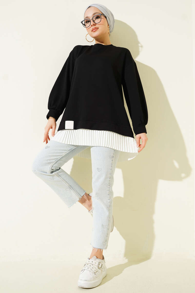 Loycha Tunic with Plissé Hem - Black